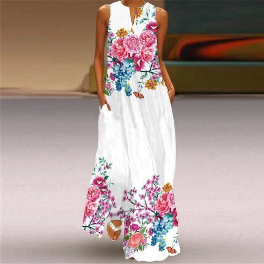 Artistic V-neck Maxi Dress – Effortlessly Elegant